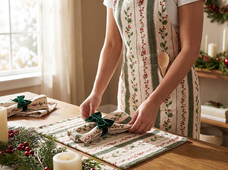 ABBOTT - HOLLYBERRY STRIPES APRON-33"L