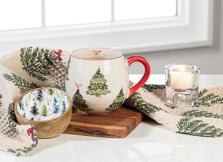 ABBOTT - CHRISTMAS TREE W/BOWS WAFFLE KITCHEN TOWEL-20X28"L