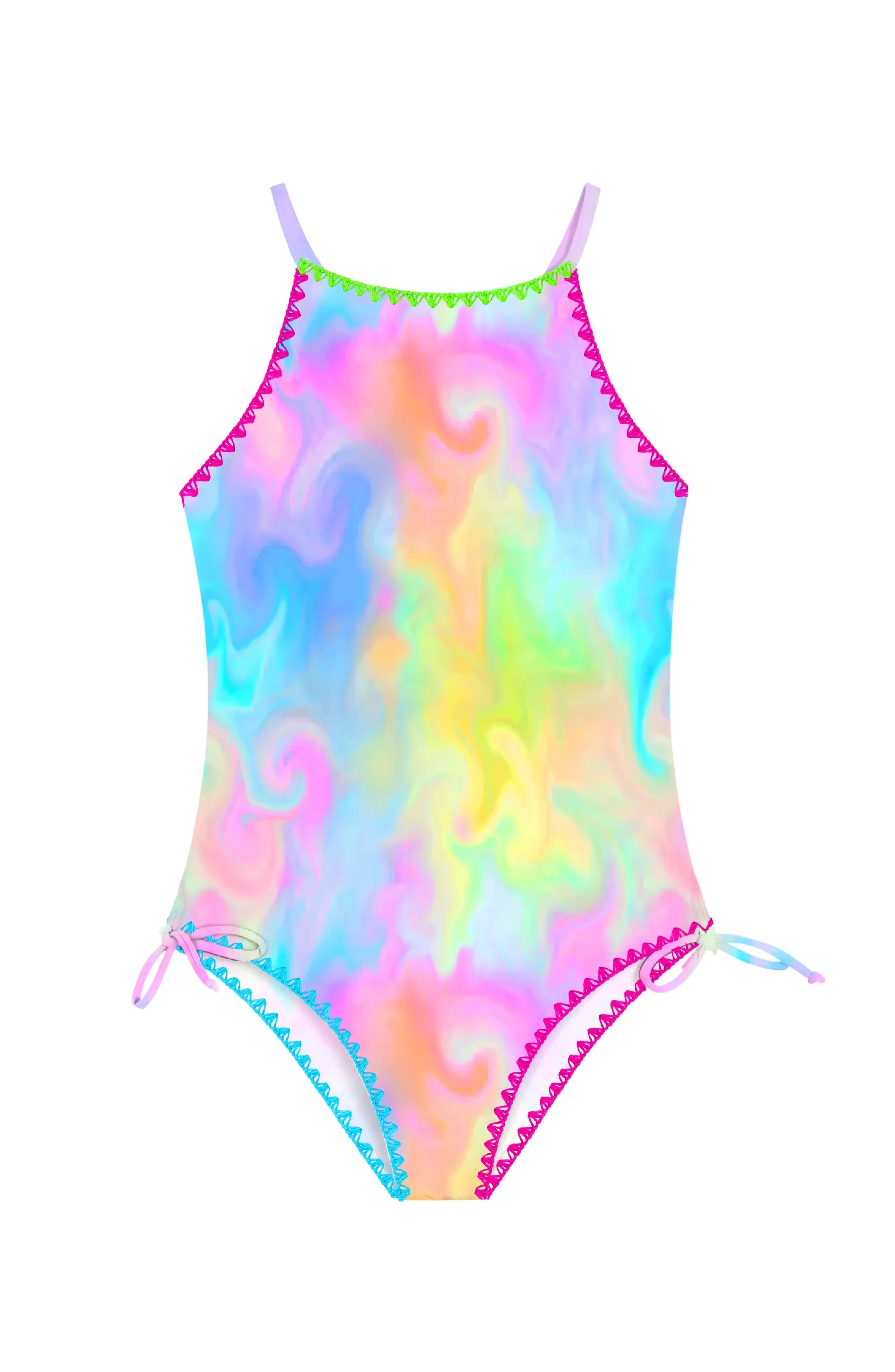 LIMEAPPLE -Azura Marble Printed One Piece Swimsuit with Embroidered Trim