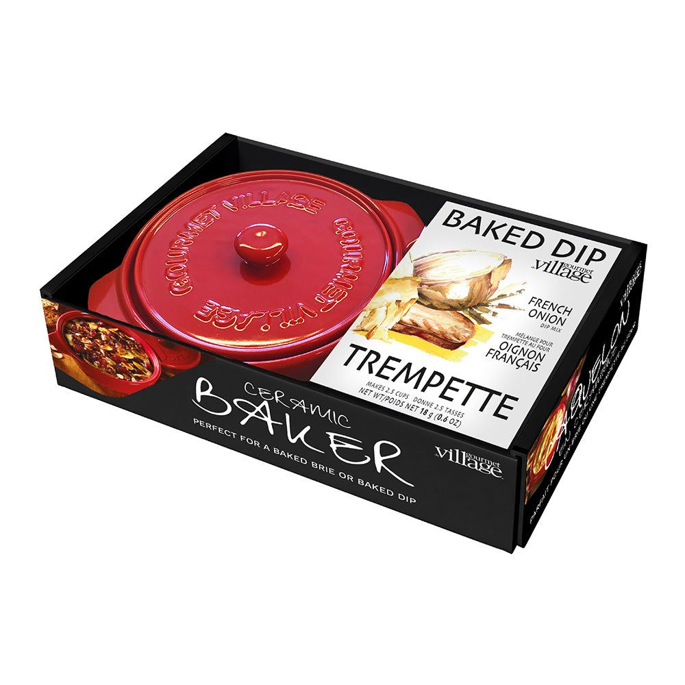 GOURMET DU VILLAGE - Red Ceramic Baker gift set with French Onion dip