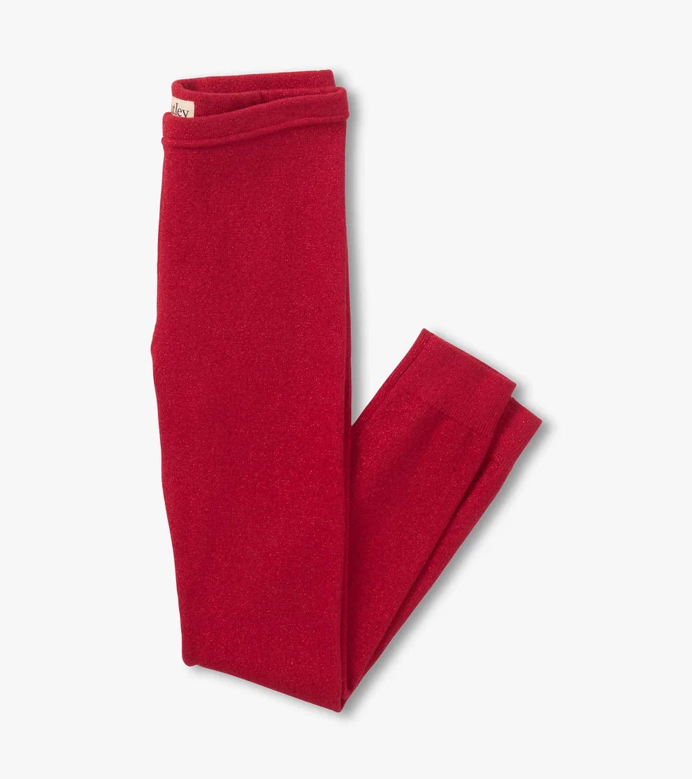 HATLEY - KIDS RED SHIMMER KNIT LEGGINGS