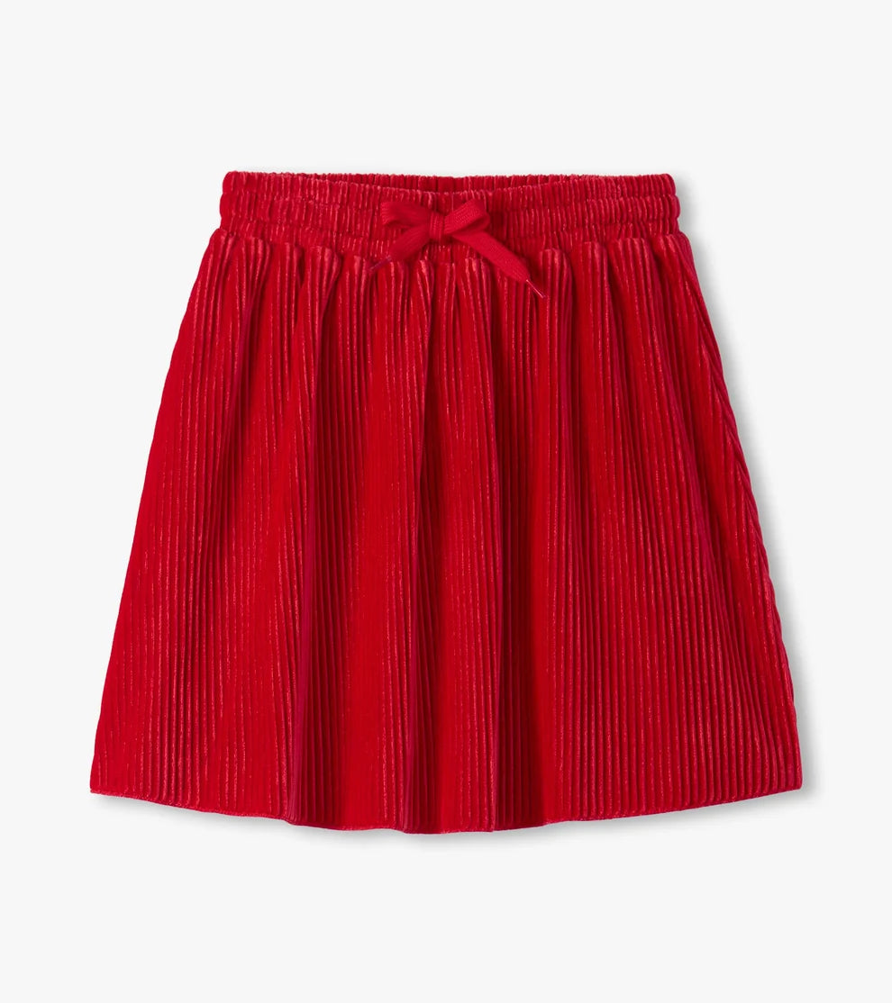 HATLEY - GIRLS CHEX RED PLEATED VELOUR SKIRT