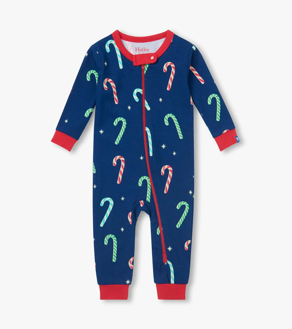 HATLEY - BABY BOYS BLUE CANDY CANES SLEEPER
