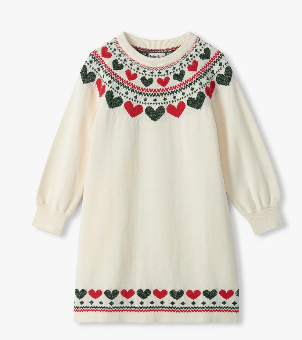 HATLEY - GIRLS HOLIDAY HEARTS SWING SWEATER DRESS