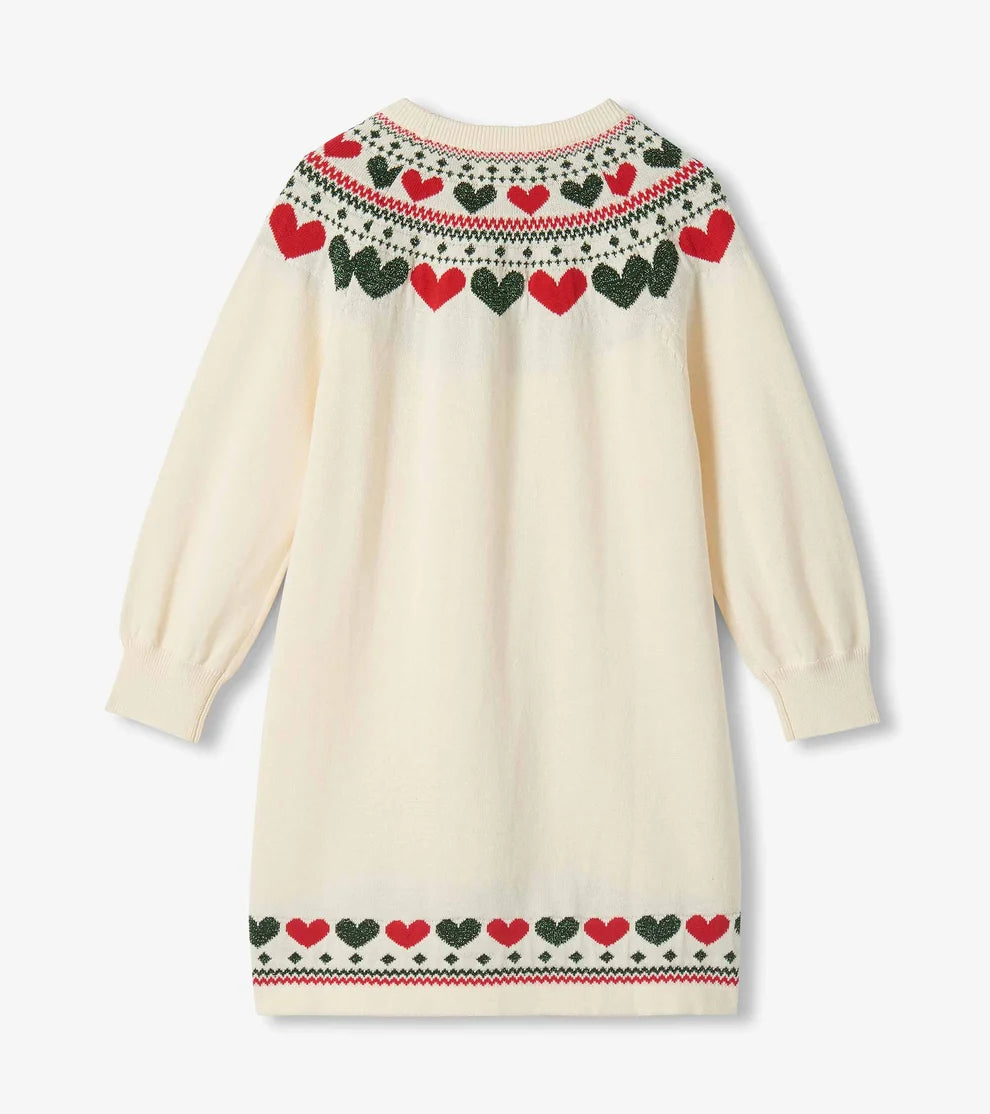 HATLEY - GIRLS HOLIDAY HEARTS SWING SWEATER DRESS