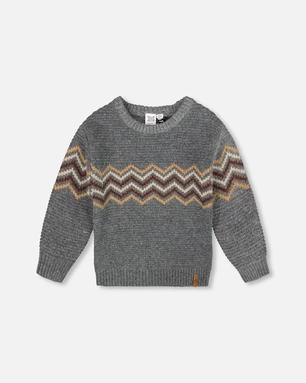 DEUX PAR DEUX- KIDS' DARK HEATHER GRAY KNIT SWEATER
