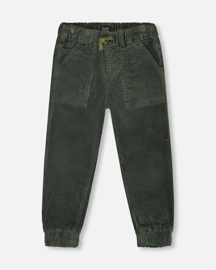 DEUX PAR DEUX- KIDS' FOREST GREEN STRETCH CORDUROY JOGGER PANT
