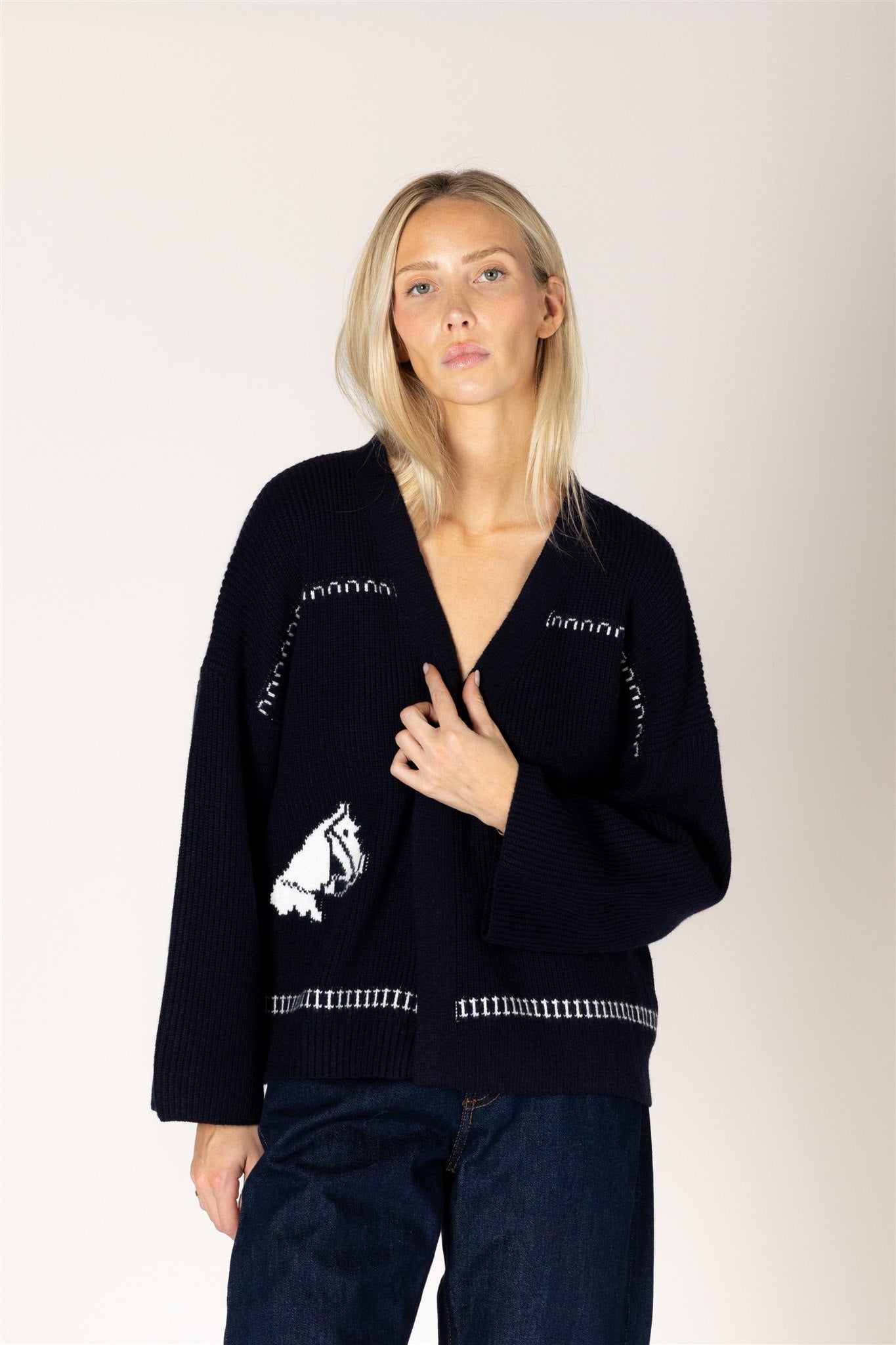 LYLA & LUXE - HOWDY FAIR ISLE HORSE PRINT OPEN CARDI
