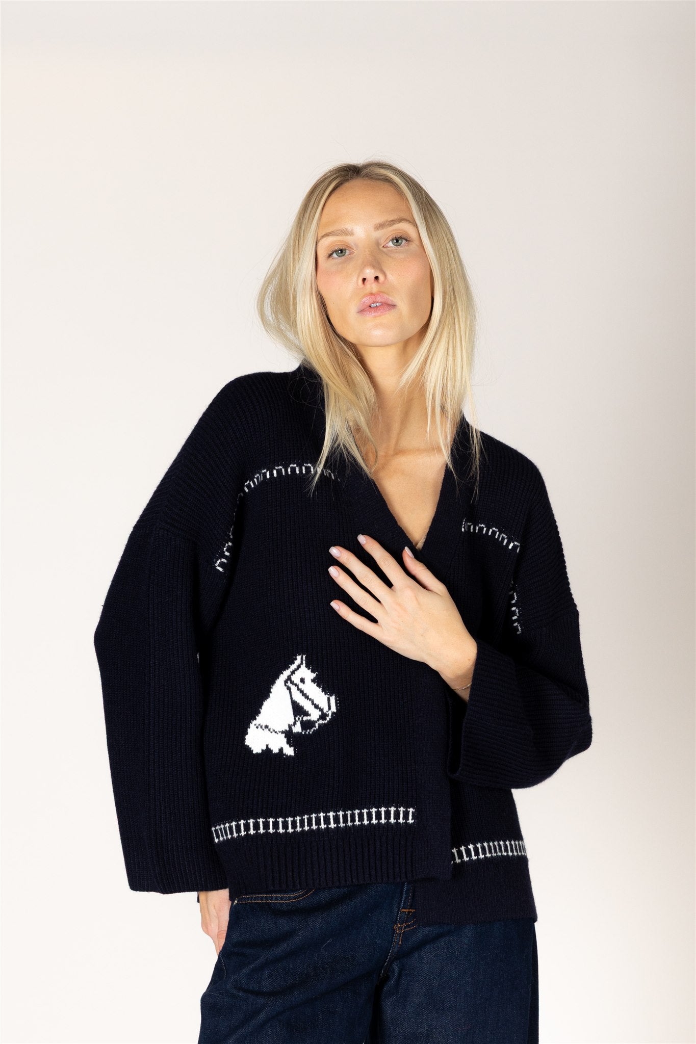 LYLA & LUXE - HOWDY FAIR ISLE HORSE PRINT OPEN CARDI