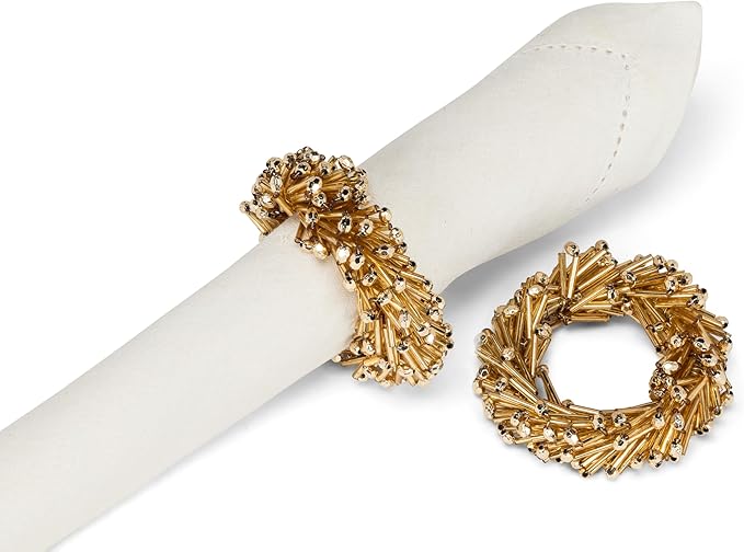 Abbott - Beaded Napkin Ring-Gold-3"D