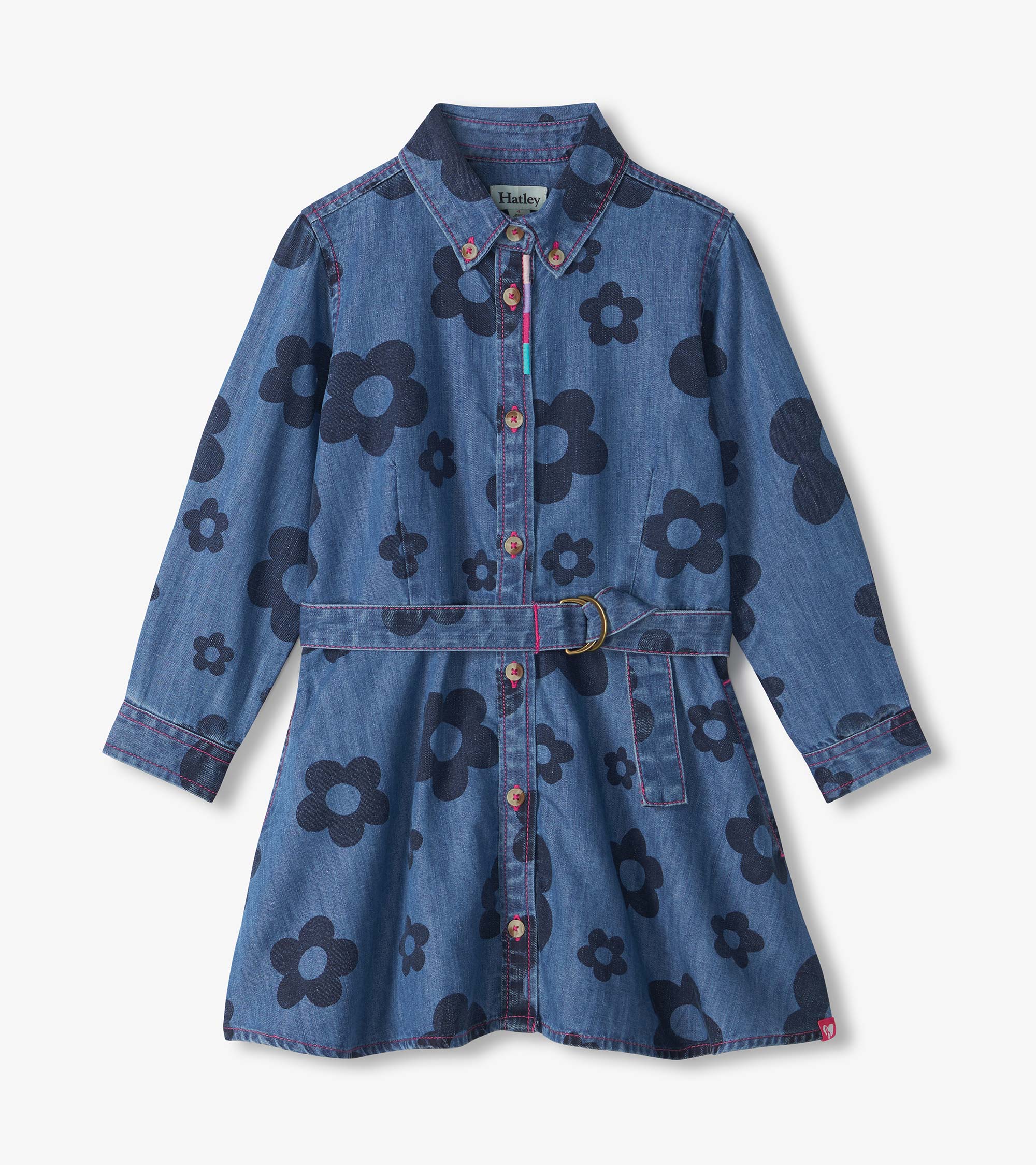 HATLEY - GIRLS BIG FLOWERS SWING JEAN DRESS