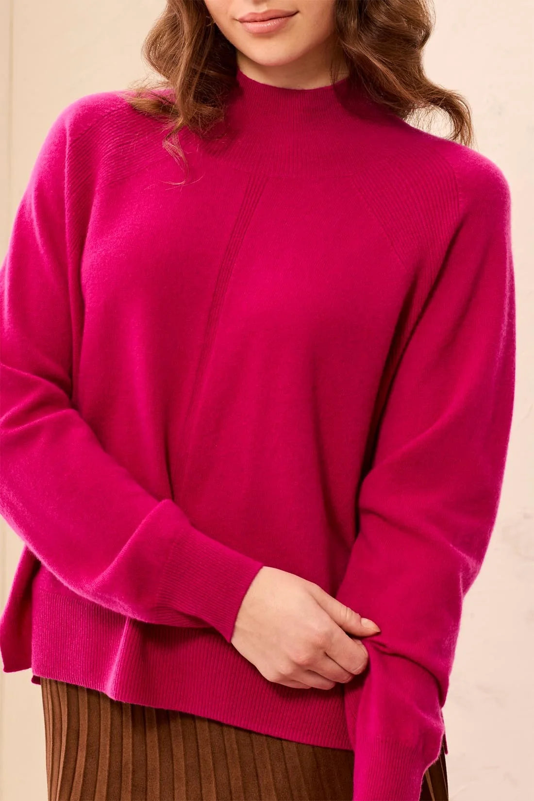 TRIBAL - LONG SLEEVE MOCK NECK SWEATER WITH SIDE SLITS