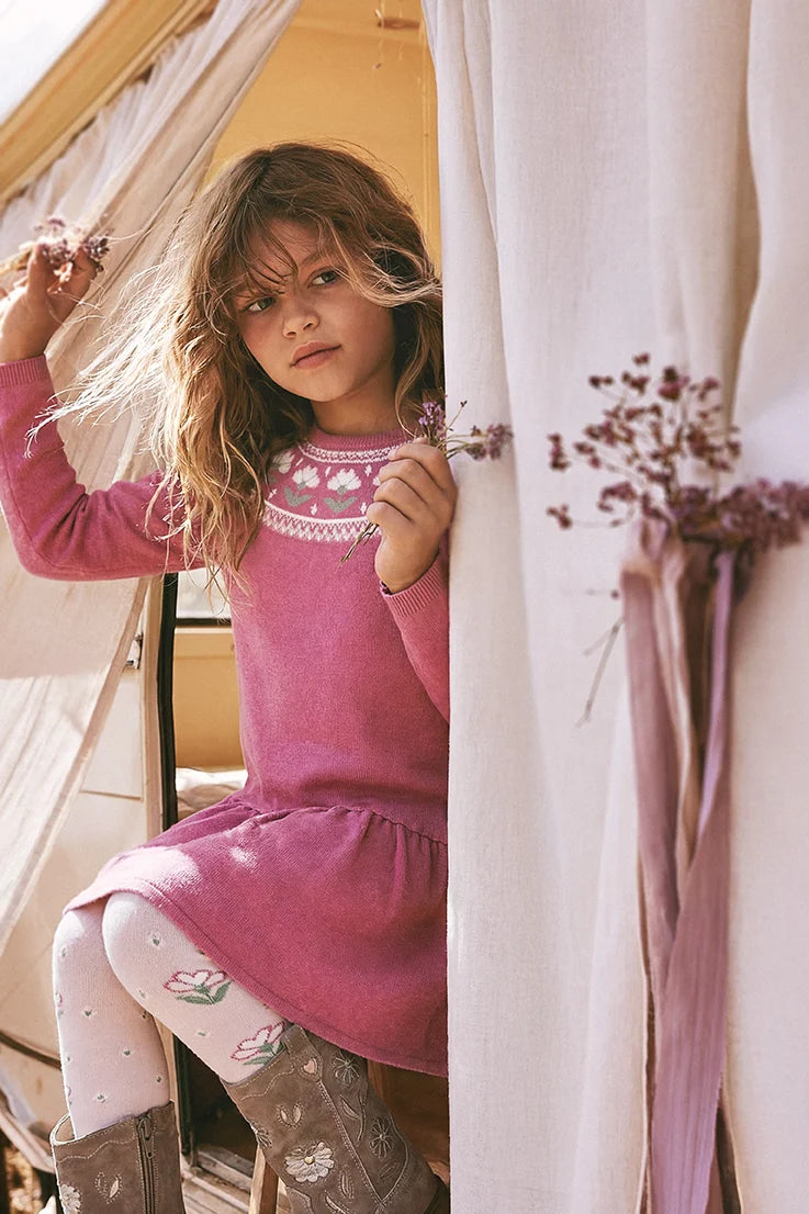 DEUX PAR DEUX - KNITTED DRESS WITH FLOWER JACQUARD