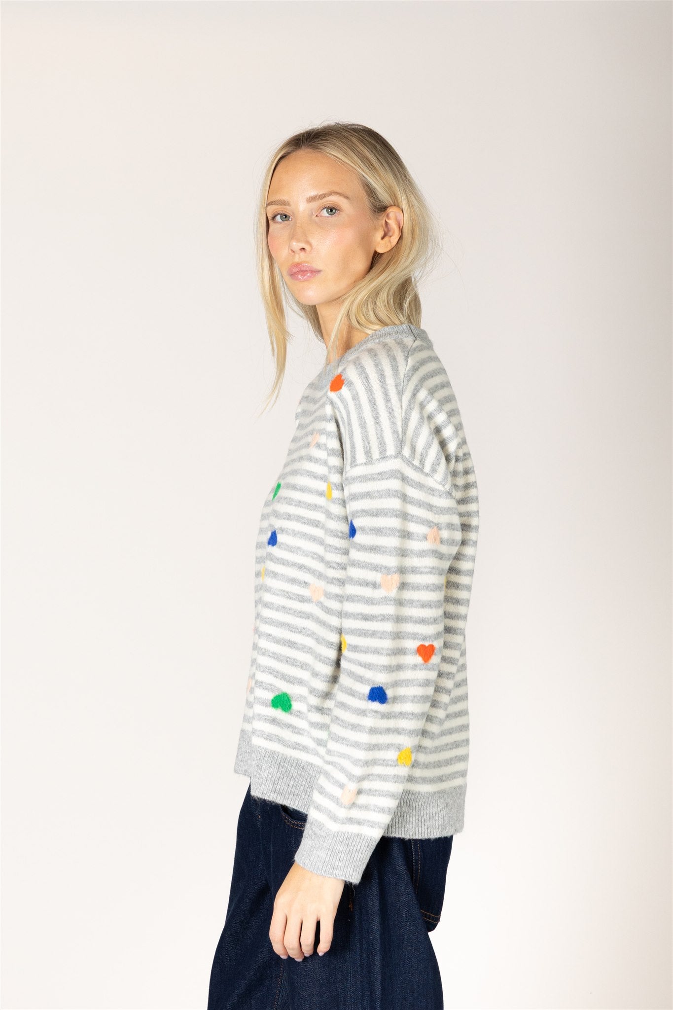 LYLA & LUXE - JAIDYN HEART STRIPE SWEATER