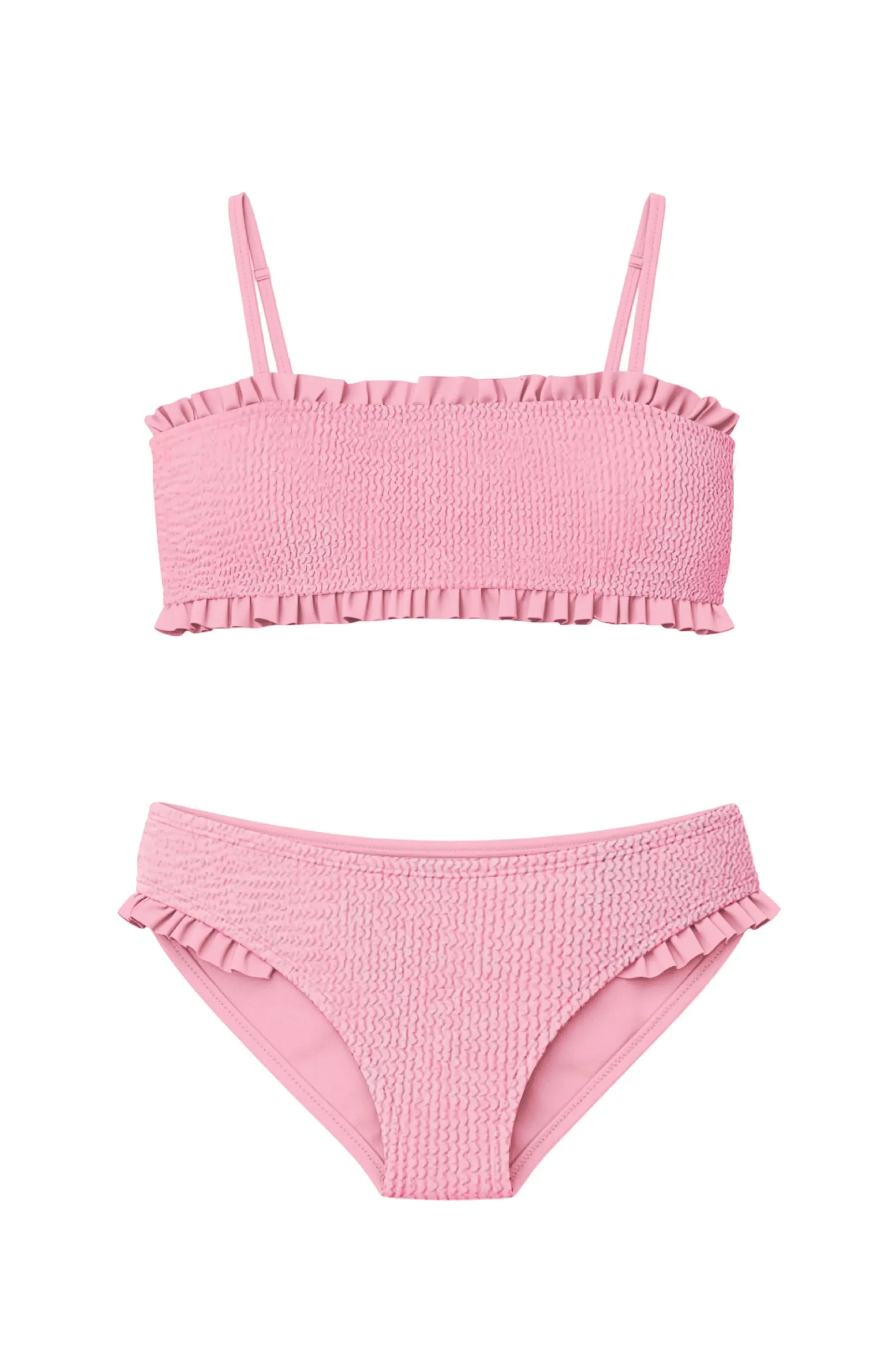 LIMEAPPLE -June Crinkle Ruffle Bandeau Two Piece Swimsuit - Candy Pink
