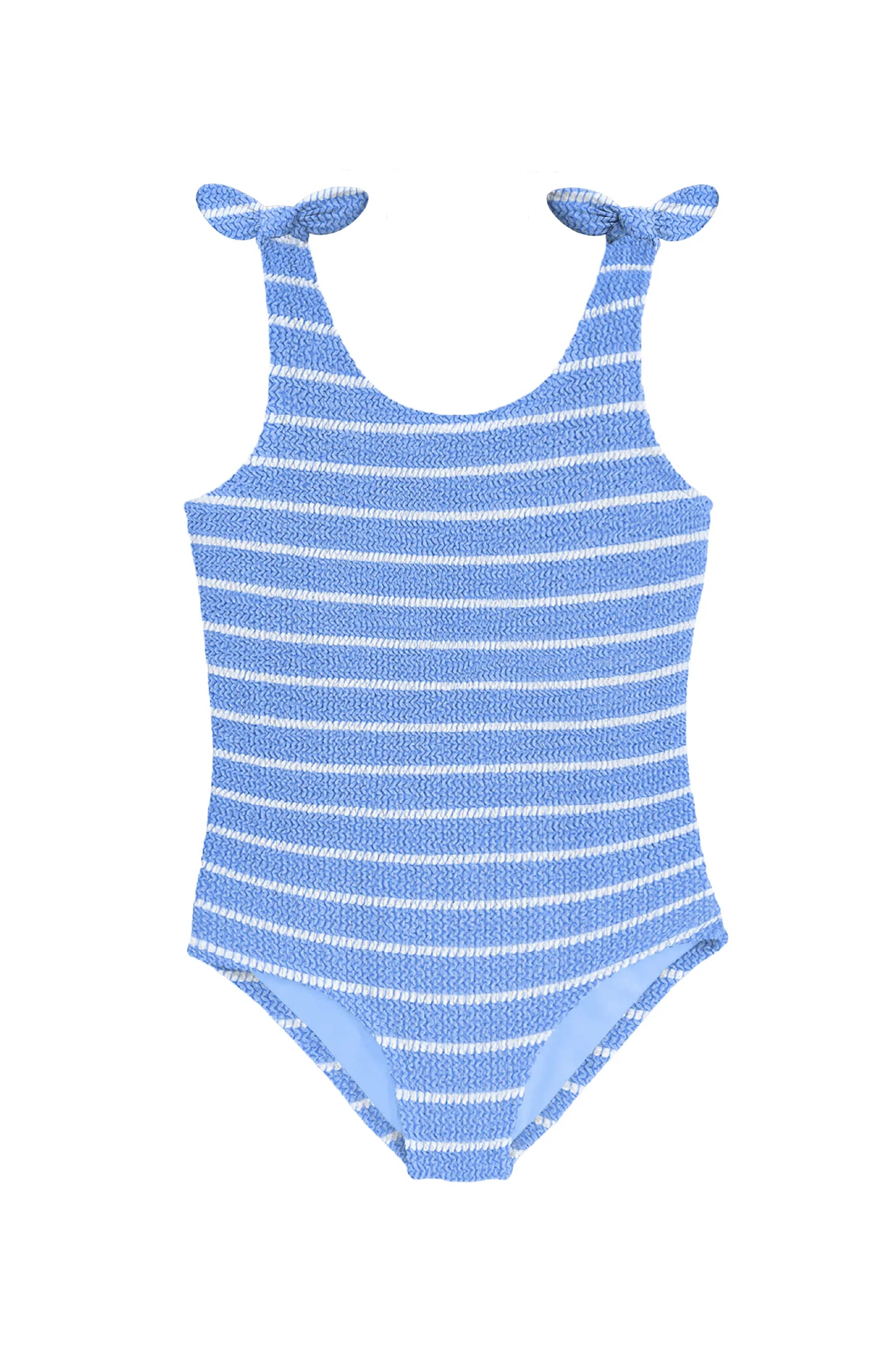 LIMEAPPLE -Kaya Crinkle Bow Tie One Piece - Blue Stripe