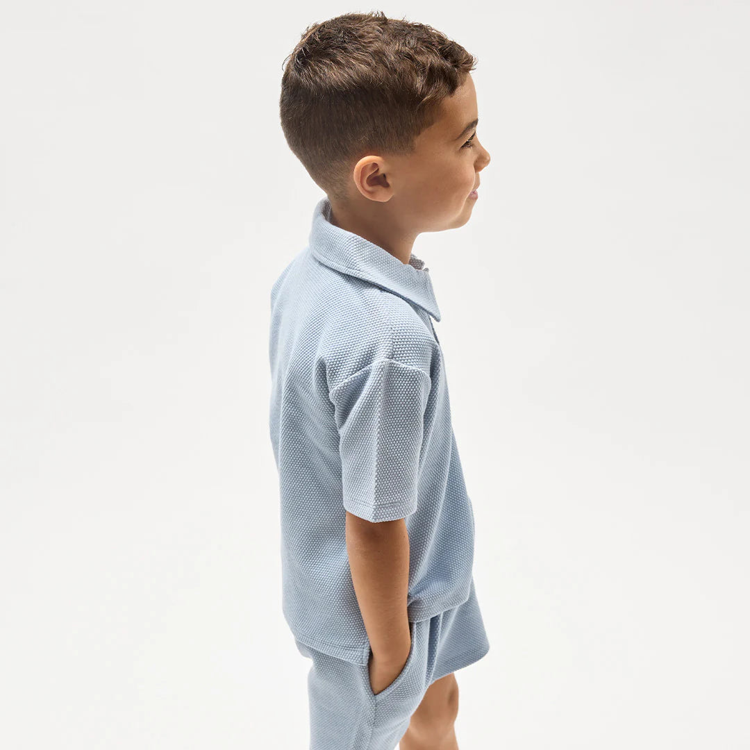 MILES THE LABEL - BOY S/S POLO TOP KNIT-BLUE DUSTY 26RMW01T04-K