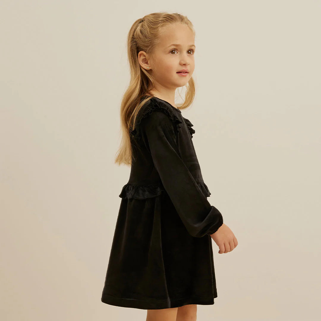 MILES THE LABEL - KIDS' BLACK VELOUR DRESS (3M TO 24M)