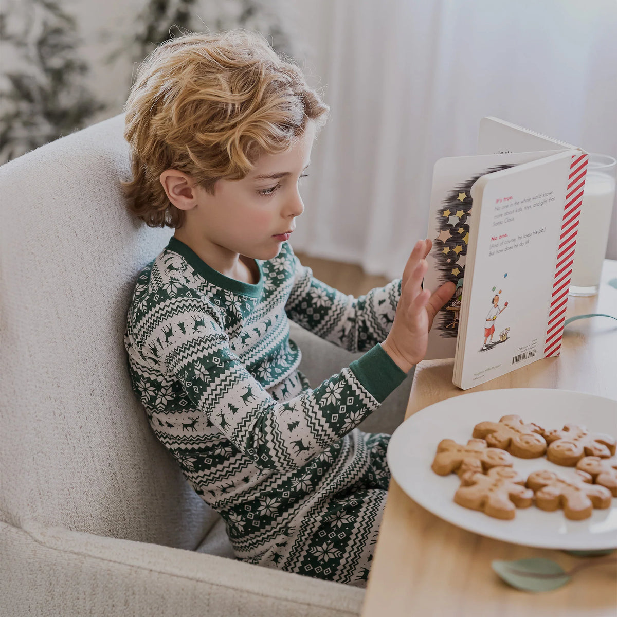 PETIT LEM - BOYS POINSETTIA FAIR ISLE PRINT PJ SET