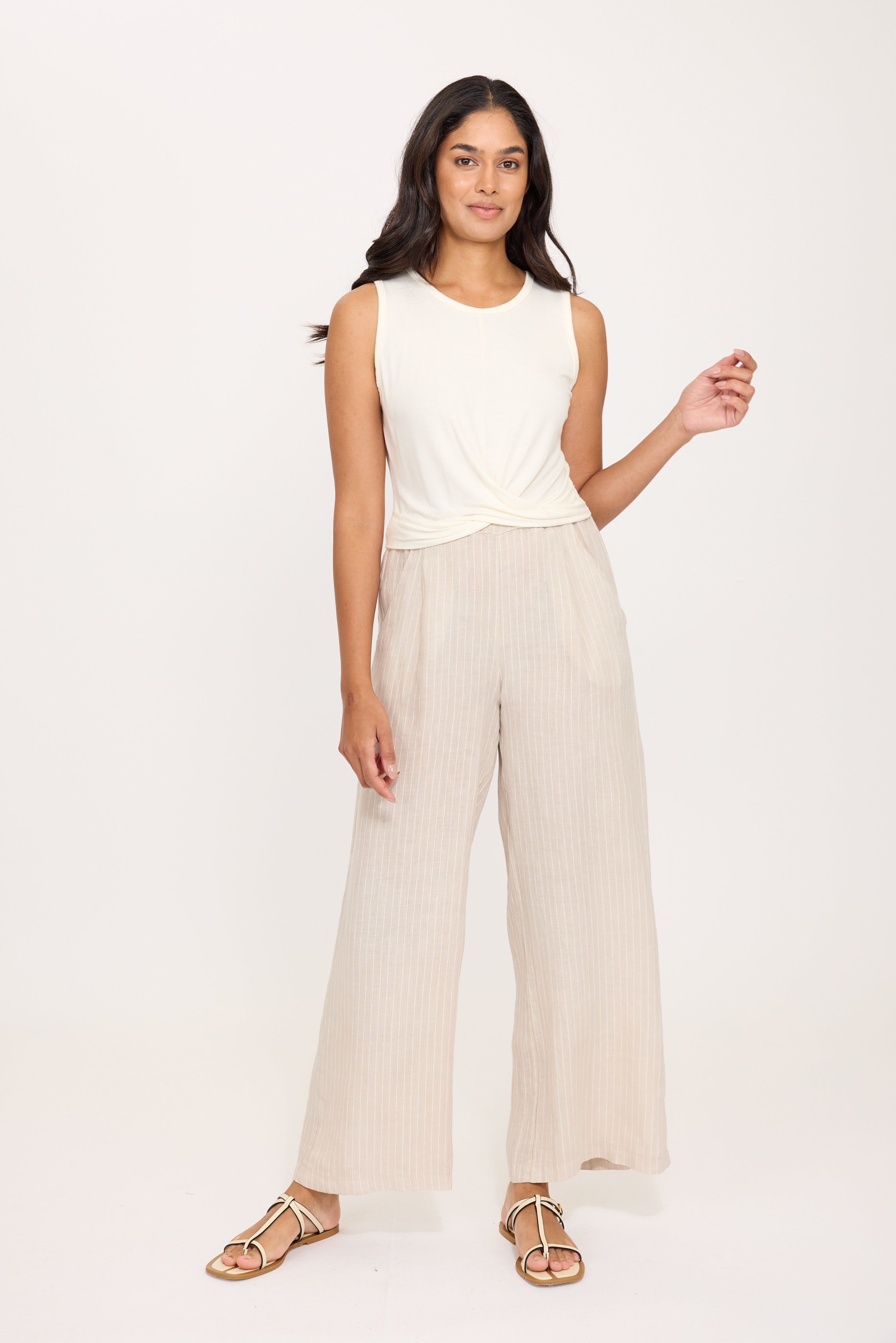 PISTACHE - PINSTRIPED HIGH WAISTED LINEN PANT R-0356-S