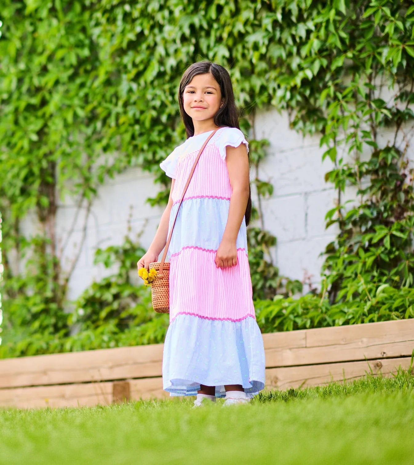 HATLEY - KIDS MIXED SEERSUCKER STRAPPY MIDI DRESS