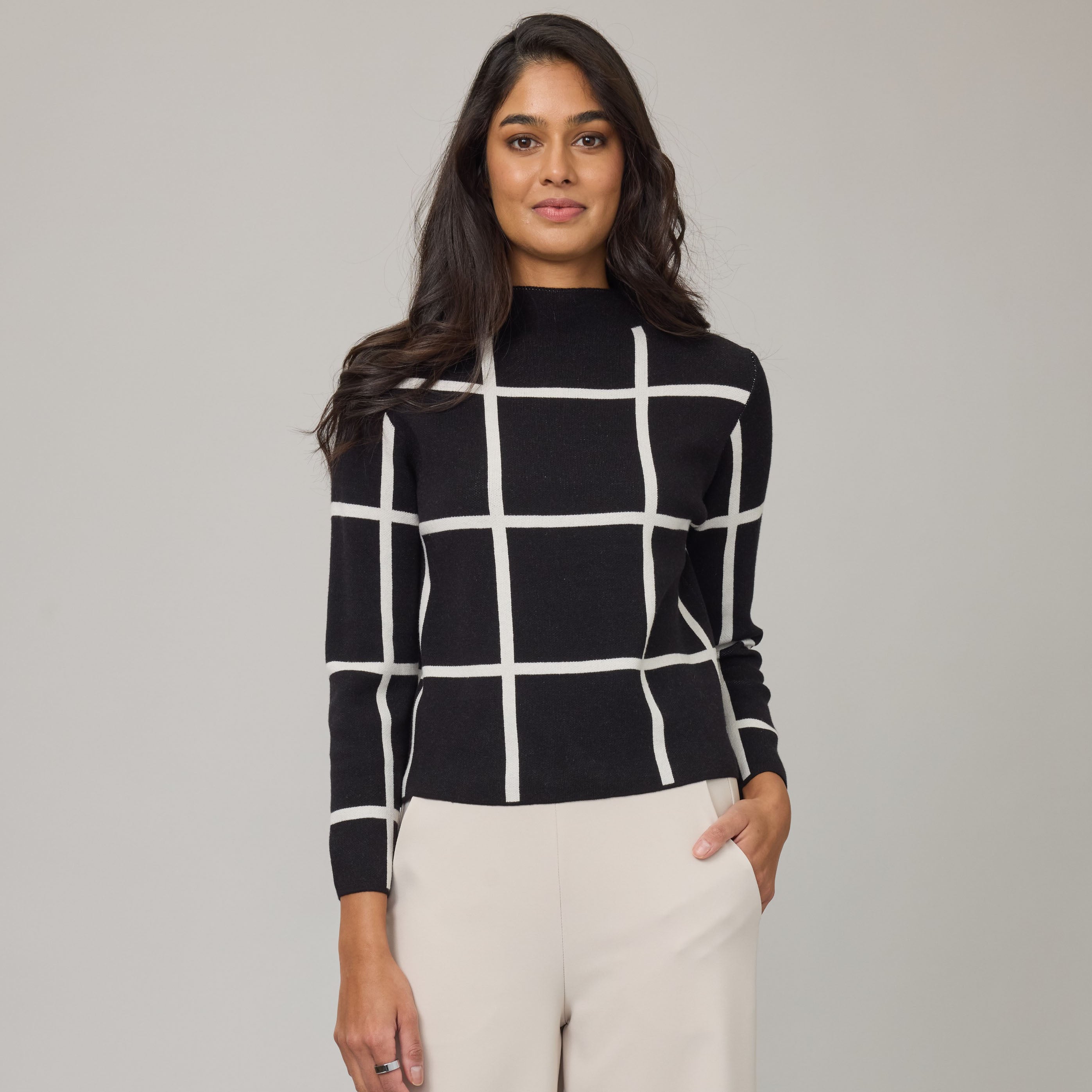 PISTACHE- WOMEN'S CHECK KNIT SWEATER