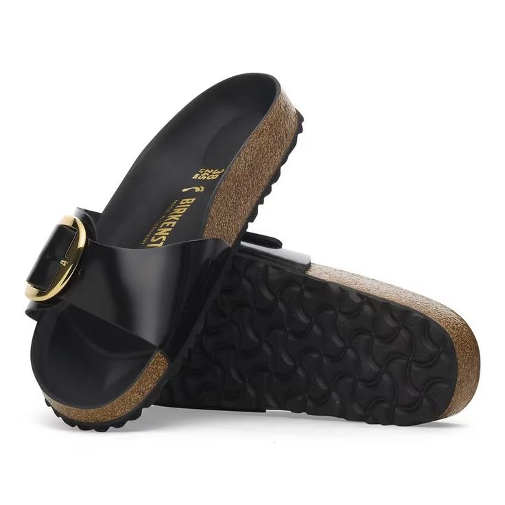 BIRKENSTOCK- MADRID BIG BUCKLE NATURAL LEATHER PATENT SANDAL