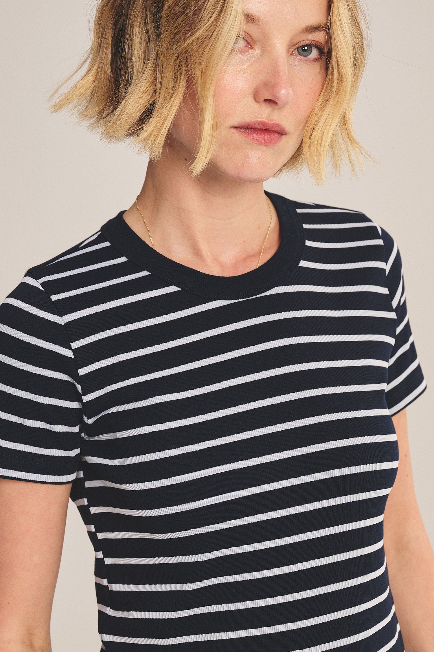 VELVET - STRIPE RIB & POPLIN MIX MEDIA TOP BRENDA07