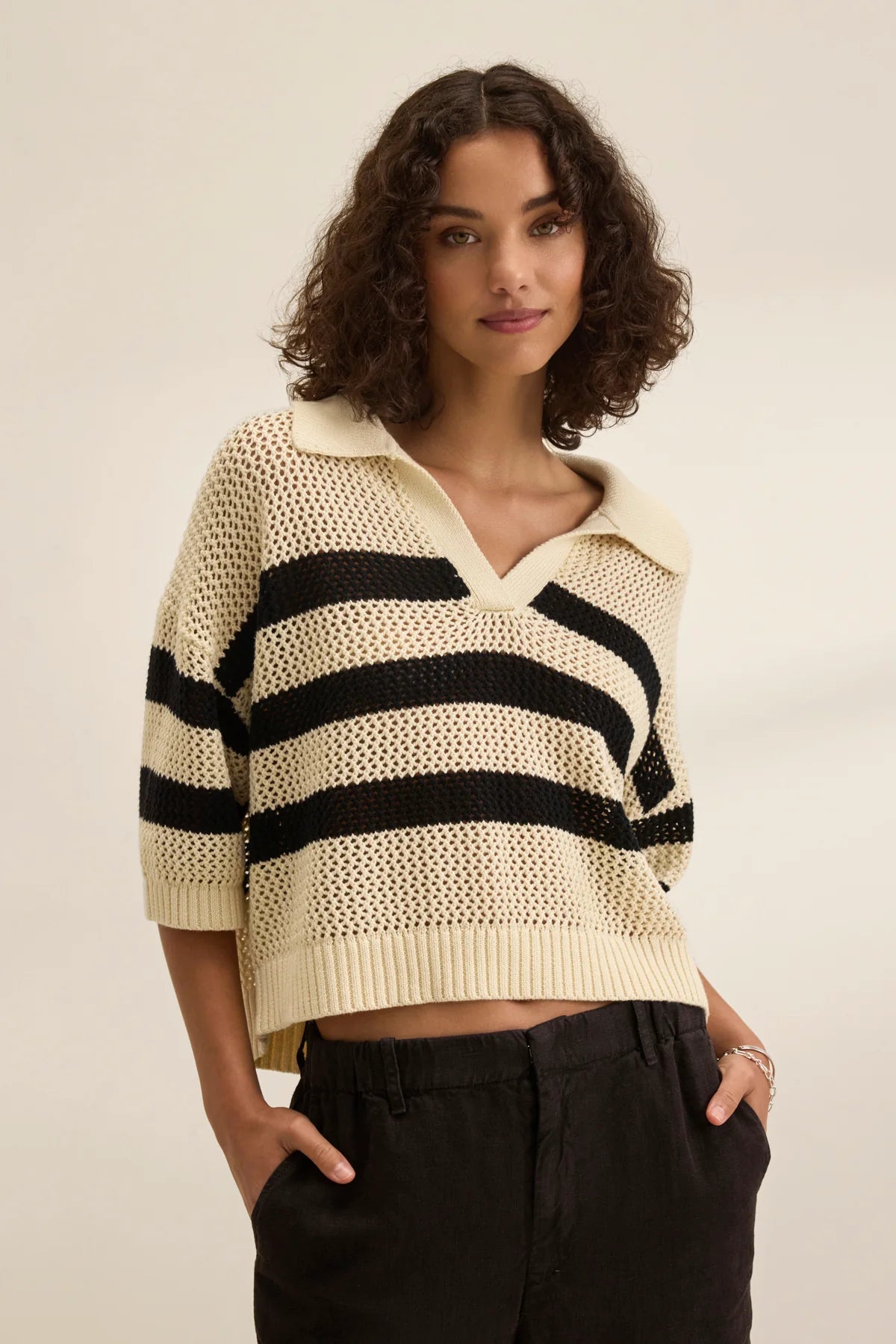 VELVET- Women's york cotton cashmere mesh sweater polo