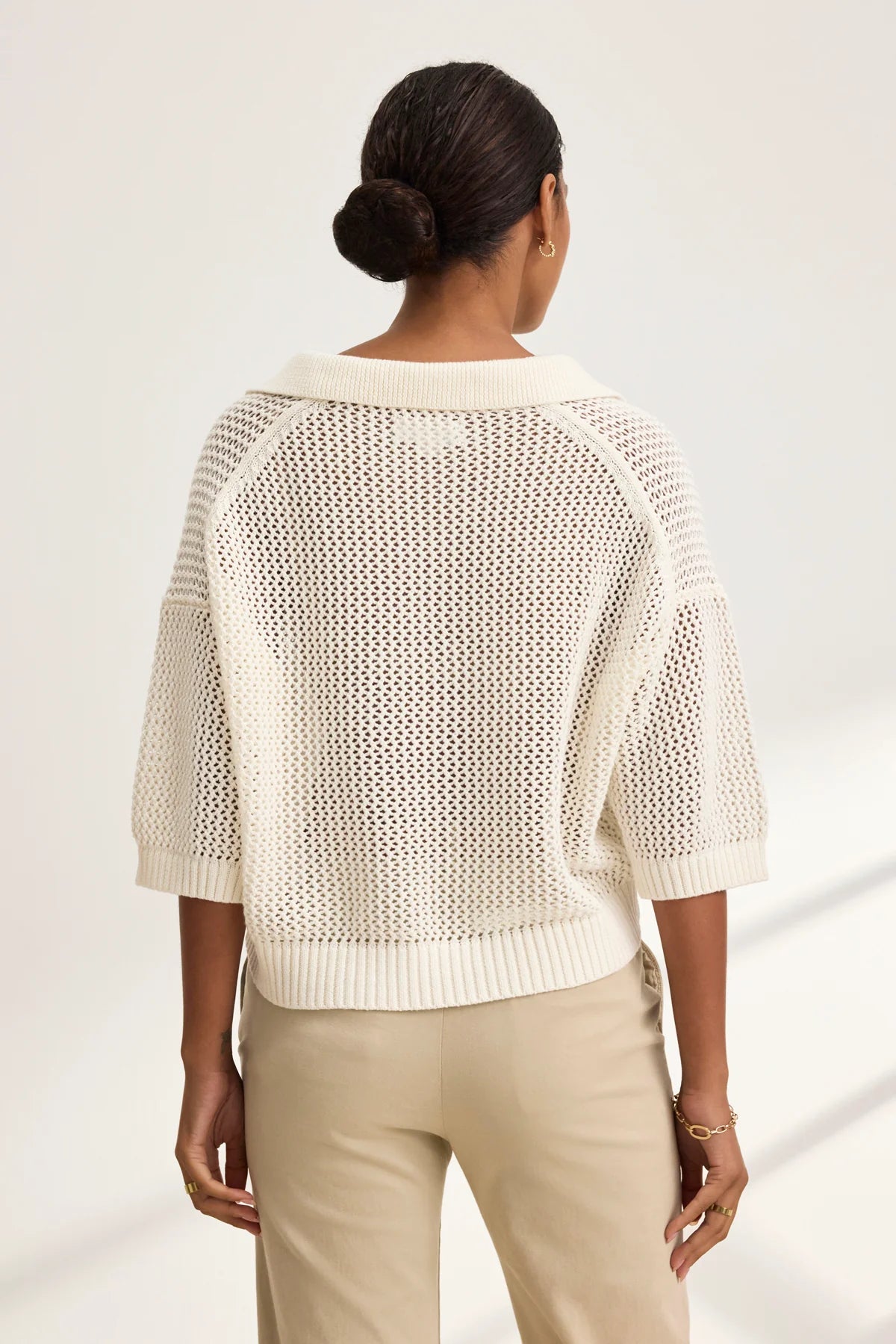 VELVET- Women's york cotton cashmere mesh sweater polo
