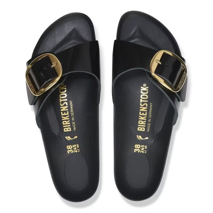 BIRKENSTOCK- MADRID BIG BUCKLE NATURAL LEATHER PATENT SANDAL
