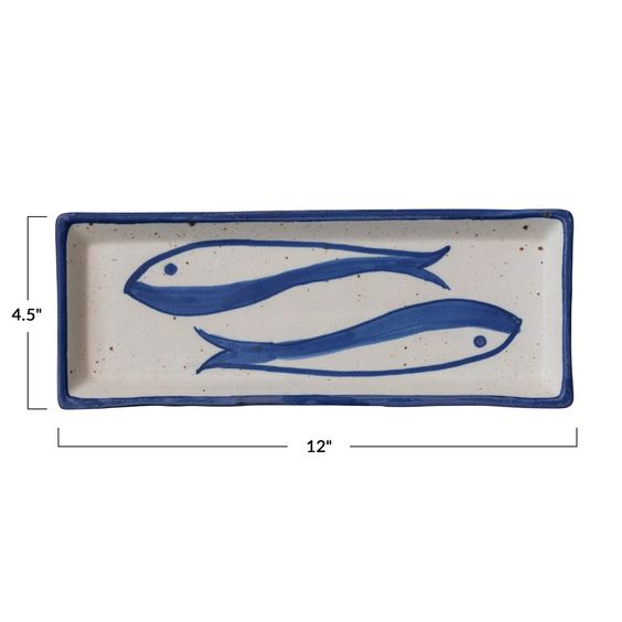 CREATIVE CO OP- HAND-PAINTED STONEWARE FISH PLATE