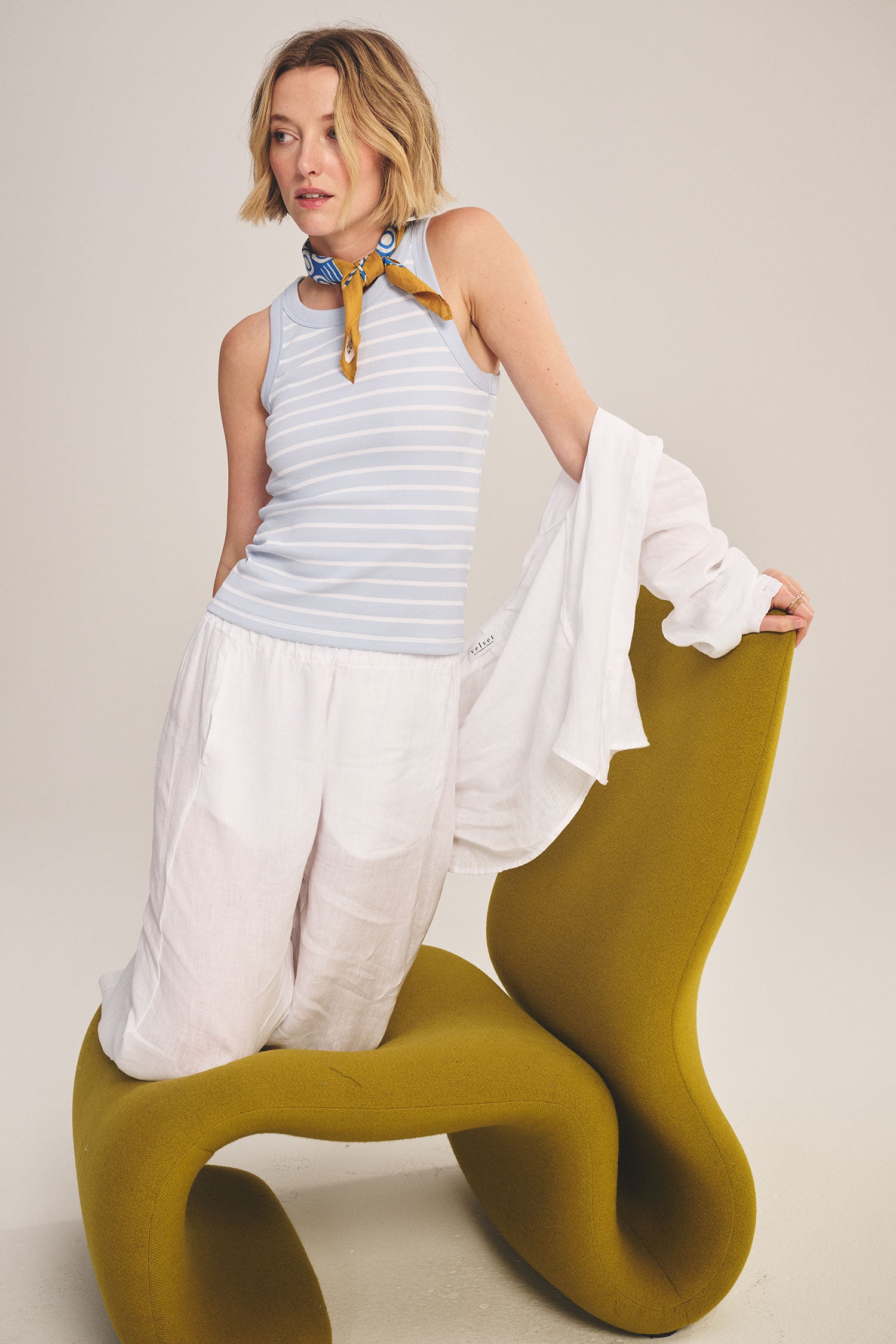 VELVET - STRIPE RIB & POPLIN MIX MEDIA TOP MORIE07