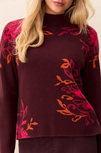 TRIBAL - L/S FUNNEL NK SWEATER-FUDGE