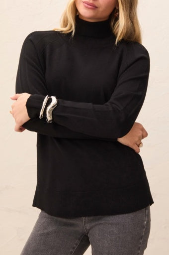 TRIBAL - L/S TURTLE NK SWEATER-BLACK