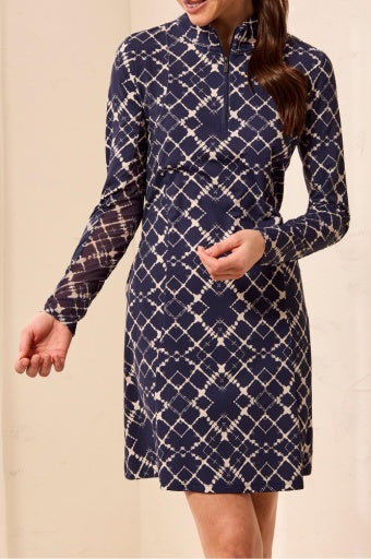 TRIBAL - L/S DRESS W/ZIPPER MOCK NECK-ESTATEBLUE
