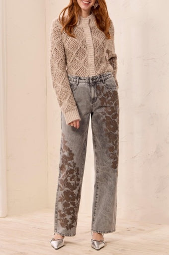 TRIBAL - BROOKE SUPER EMBELLISHED STRAIGHT DENIM-SOFTGREY