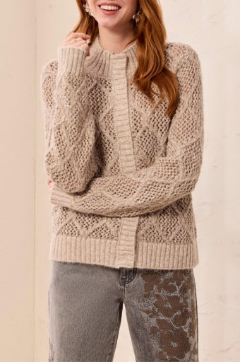 TRIBAL - L/S MOCK NK SWT CARDIGAN