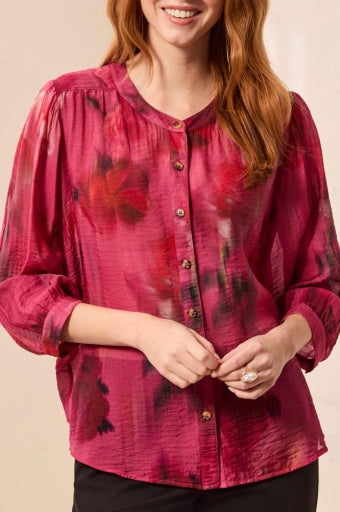 TRIBAL - FLOWY DOLMAN SLEEVE BLOUSE WITH SELF-COVERING BUTTONS-NOSTALGIA
