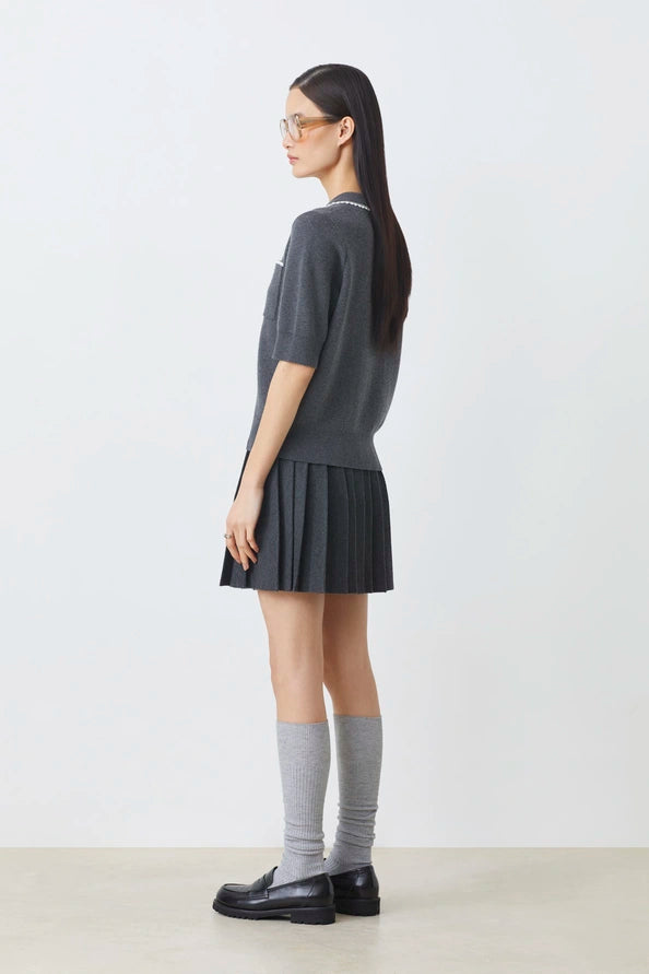 SUNCOO- WOMEN'S POLKA POLO SHORT SLEEVE SWEATER