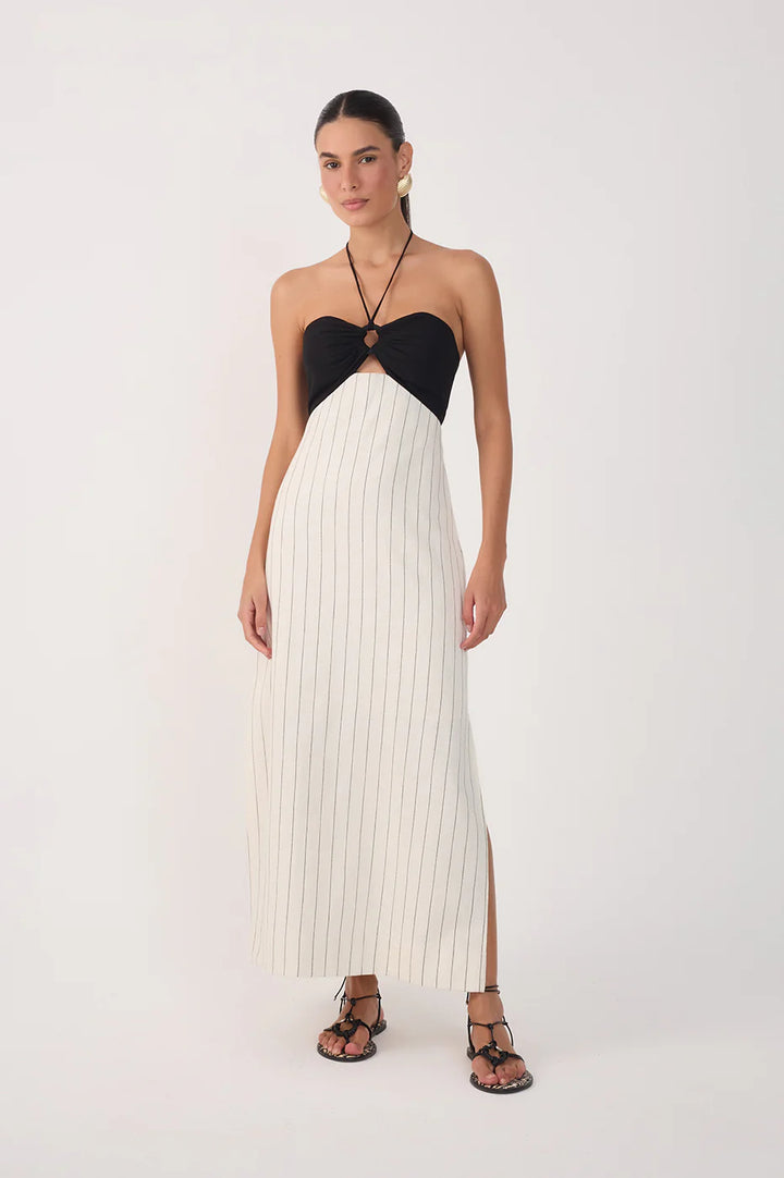DRESS TO - WOMEN'S PINSTRIPE HALTER MAXI DRESS