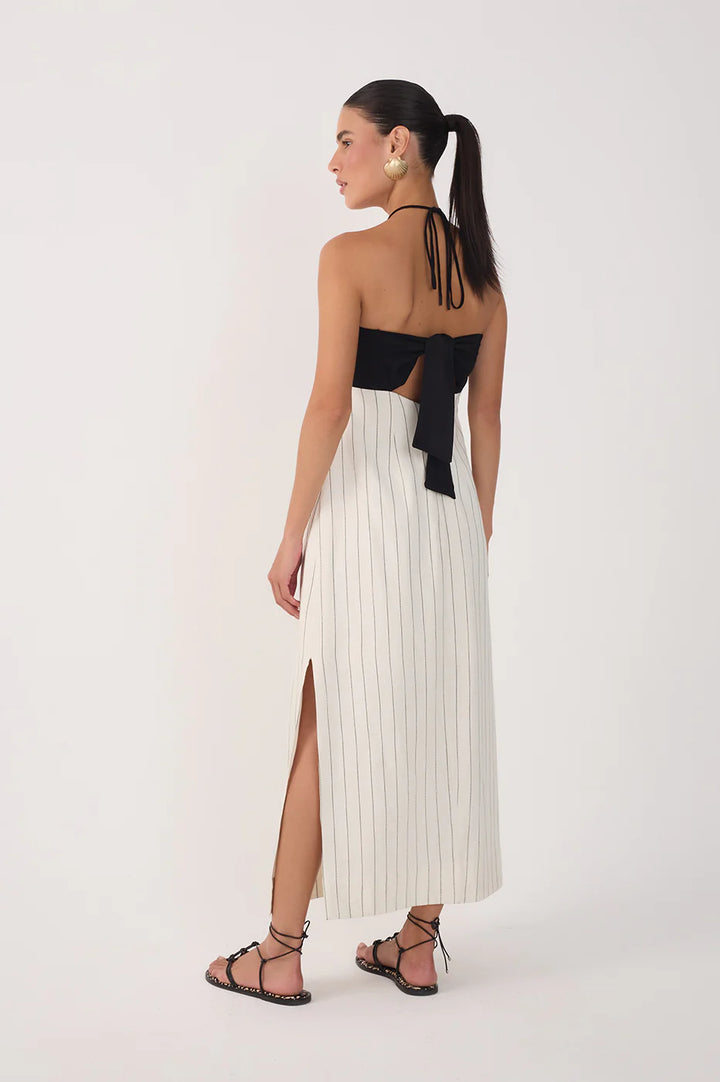 DRESS TO - WOMEN'S PINSTRIPE HALTER MAXI DRESS