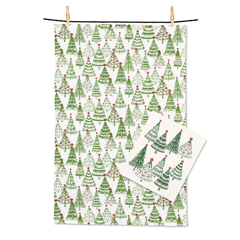 ABBOTT - DECORATED CHRISTMAS TREES DISH AND TOWEL SET