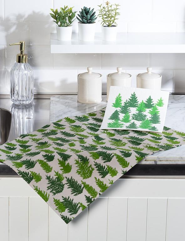 ABBOTT - DECORATED CHRISTMAS TREES DISH AND TOWEL SET