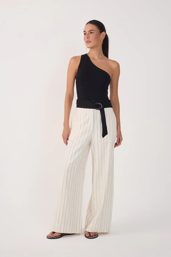 DRESS TO - WOMEN'S BELTED PINSTRIPE TROUSER