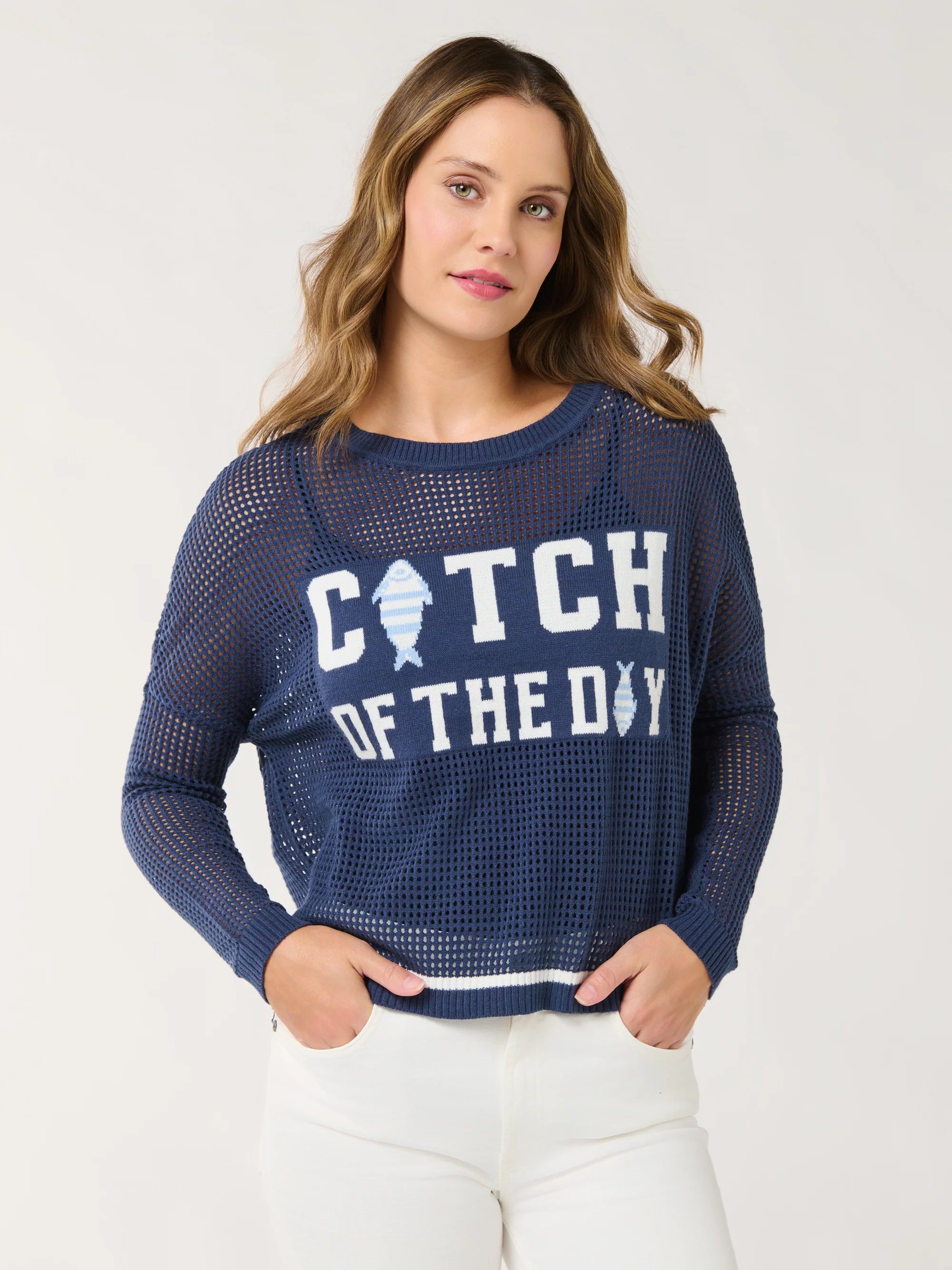 SHIRALEAH - CATCH OF THE DAY MESH SWEATER