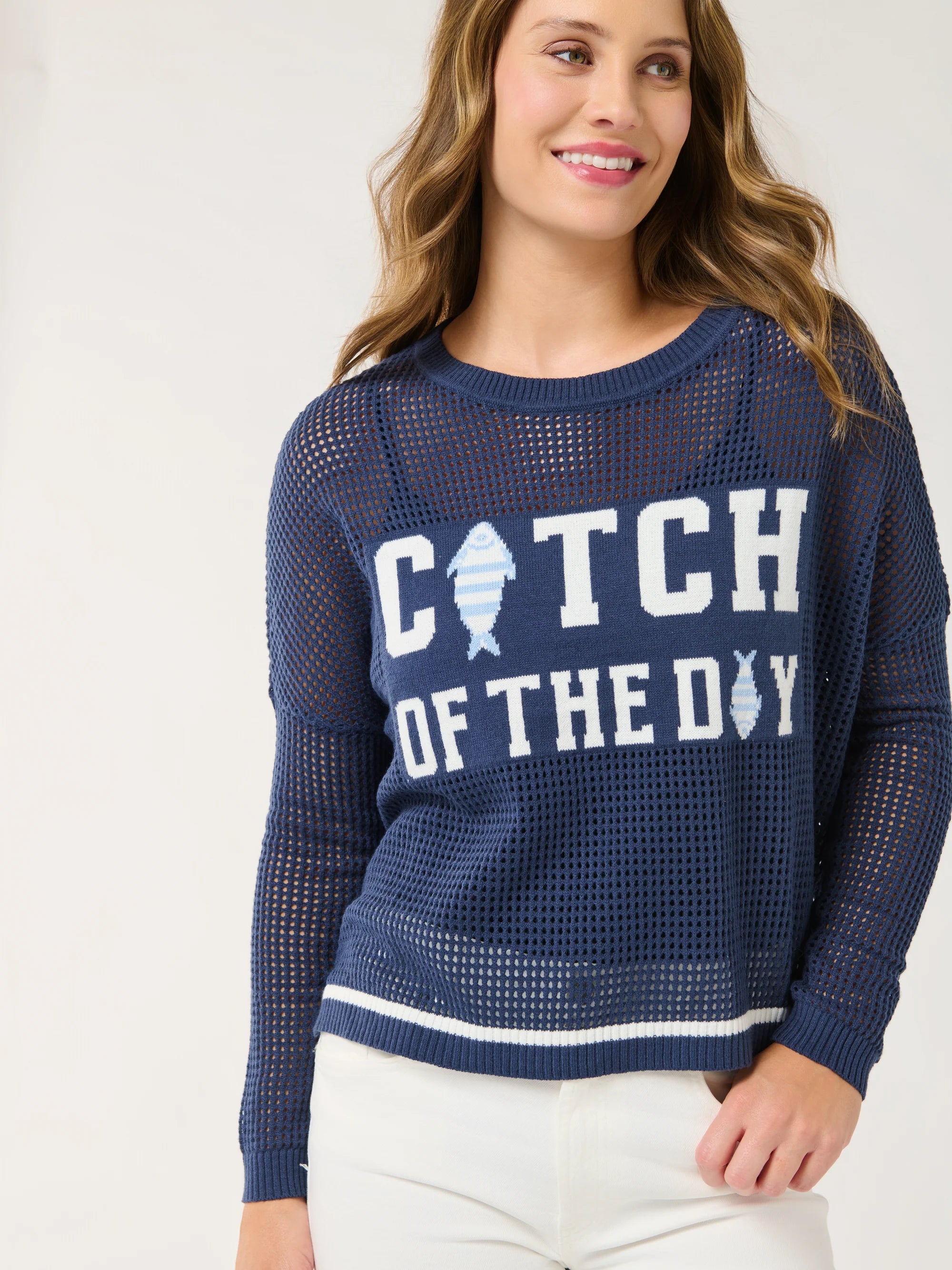 SHIRALEAH - CATCH OF THE DAY MESH SWEATER