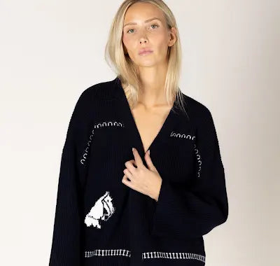 LYLA & LUXE - HOWDY FAIR ISLE HORSE PRINT OPEN CARDI