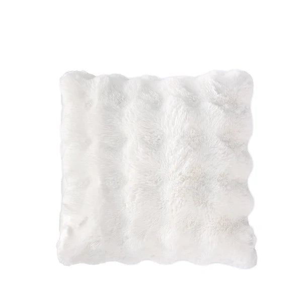 PLUSH FAUX FUR 18" X 18" PILLOW, IVORY