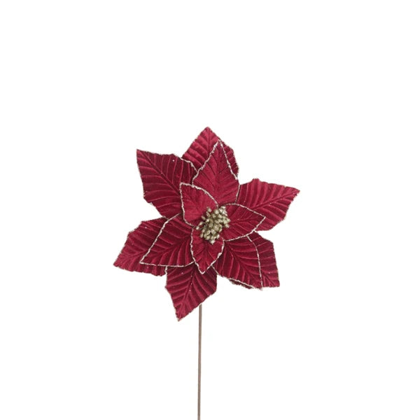 POINSETTA 32X50CM BURGUNDY VELVET/CHAMPAGNE GLITTER